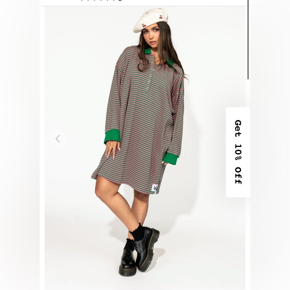 Lalaland University Oversized Polo Mini Dress in Watermelon Stripes